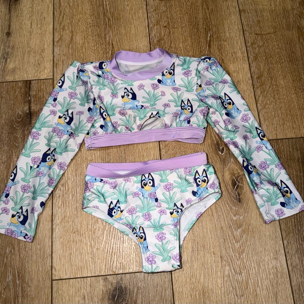 Bluey‎ Toddler Girls’ Two Piece Long Sleeve Swim Suit Purple size 2T